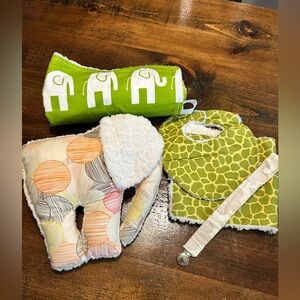 Handmade Baby Blankets,Bib And Burp Cloth, Binky Holder